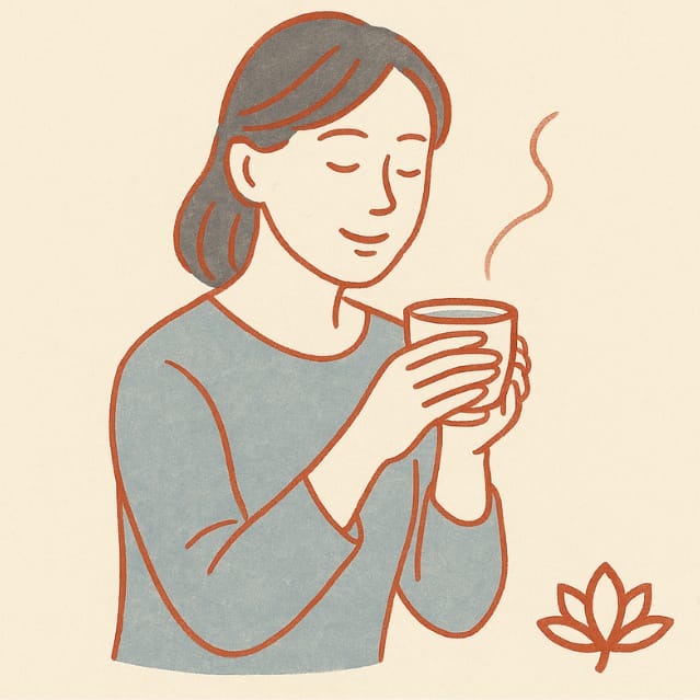 お茶を飲んでのんびりする女性　（C)東京の表参道にある源保堂鍼灸院・薬戸金堂 東洋医学・中医学・鍼灸・漢方薬で宇宙を変えたい